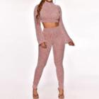 Set: Long-sleeve Turtle Neck Knit Top + Skinny Pants