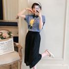 Short-sleeve Printed T-shirt + High-waist Wide-leg Pants