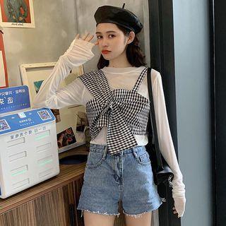 Check Strappy Top / Long-sleeve Top