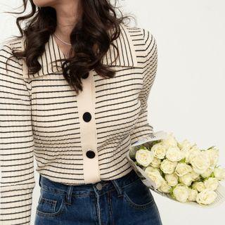 Striped Lapel Knit Cardigan