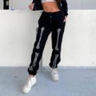 High Waist Faux Crystal Skeleton Graphic Sweatpants