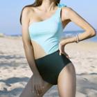 One Shoulder Two Tone Swimsuit