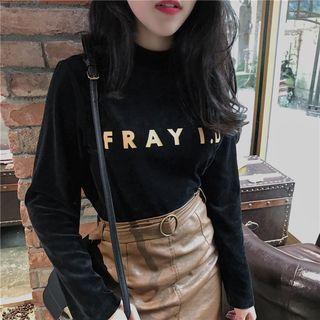 Velvet Mock Neck Long-sleeve T-shirt