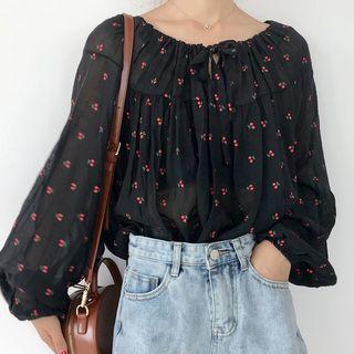 Long-sleeve Cheery Print Top