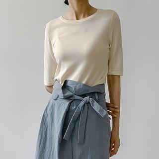 Basic Elbow-sleeve Knit Top