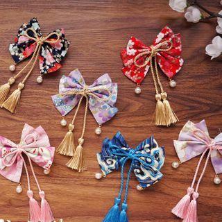 Printed Bow Tassel Hair Clip