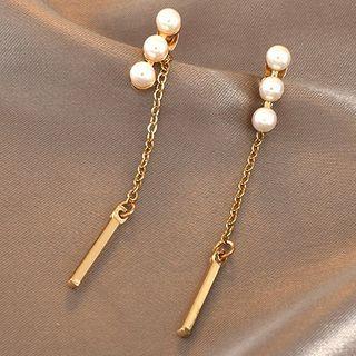 Faux Pearl Alloy Bar Dangle Earring 1 Pair - White & Gold - One Size