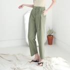 Fat-front Pintuck-trim Pants With Sash