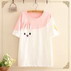 Rabbit Print Two-tone Short-sleeve Top