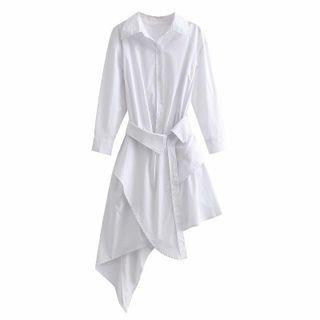 Irregular Cinch-waist A-line Shirtdress