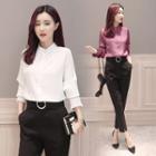 Set: Plain Blouse + Buckled Tapered Pants