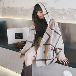 Plaid Double Breasted Hooded Cropped Cape