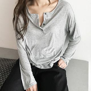 Drop-shoulder Long-sleeve Henley