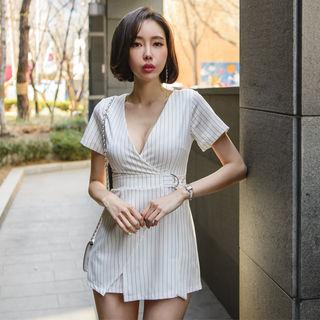 Wrap-front Stripe Playsuit