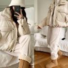 Detachable Faux-fur Collar Padded Jacket Ivory - One Size