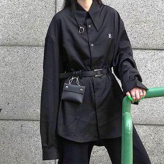 Lettering Shirt / Faux Leather Belt Bag