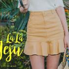 Zip-front Ruffle-hem Mini Skirt