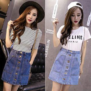 Buttoned High-waist A-line Denim Skirt