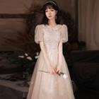 Short-sleeve Glitter A-line Prom Dress (various Designs)