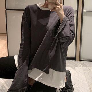 Mock Two Piece Long-sleeve T-shirt Gray - One Size