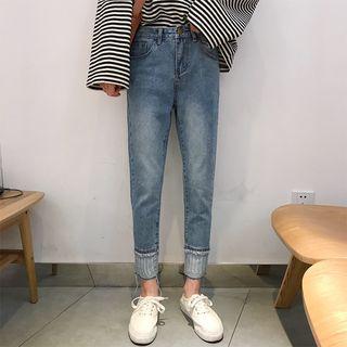 Washed Straight Cut Panel Jeans
