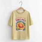 Short Sleeve Sunflower Print T-shirt