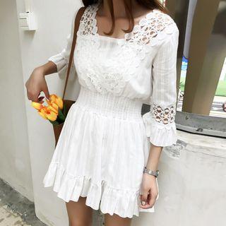 Crochet Panel 3/4-sleeve A-line Dress