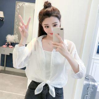 Set: Plain 3/4-sleeve Blouse + Camisole