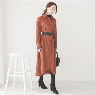Faux-suede Shirtdress With Sash