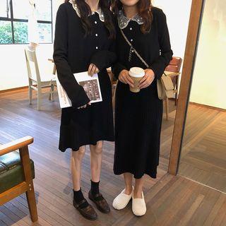 Lace Collar Long-sleeve A-line Knit Dress