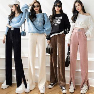 Slit Hem Corduroy Straight Leg Pants