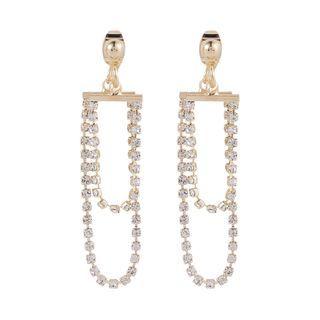 Rhinestone Chained Fringed Earring 1 Pair - As Shown In Figure - One Size