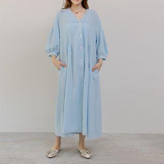 3/4-sleeve Button-up Midi Shift Dress