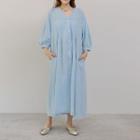 3/4-sleeve Button-up Midi Shift Dress