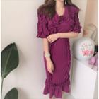 Elbow-sleeve Ruffle Midi Mermaid Dress