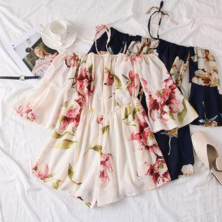 Boatneck Flower-print Playsuit