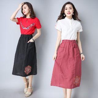 Embroidery Midi Skirt