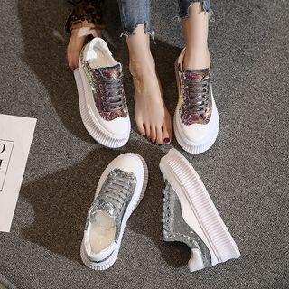 Sequined Panel Platform Sneakers