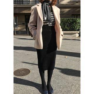 Band-waist Ribbed Midi Skirt