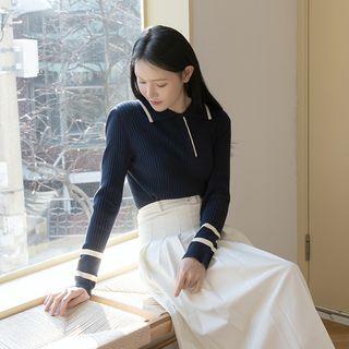 Piped Slim Rib-knit Polo Shirt