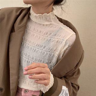 Mock-turtleneck Long-sleeve Mesh Top Light Almond - One Size