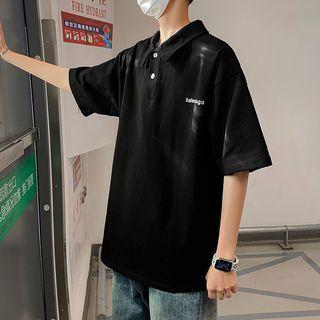 Short-sleeve Polo Collar Lettering T-shirt