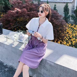 Short-sleeve Collar Two-tone Smock Dress