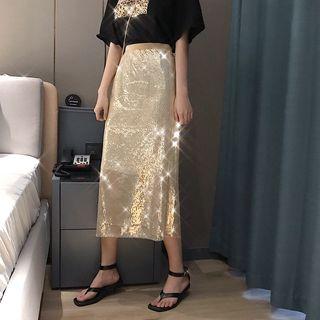 Sheer Glitter Midi Skirt