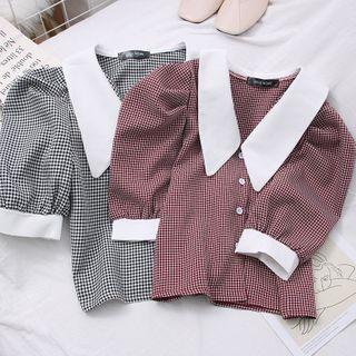 Peter Pan-collar Checker Crop Shirt