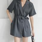 Notch Lapel Double-breasted Elbow-sleeve Playsuit