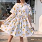 Short-sleeve Lemon Print A-line Dress
