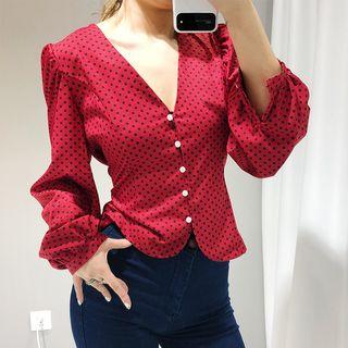 Puff Sleeve Dotted Shirt