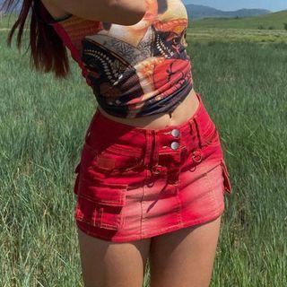 Cargo Pocket Denim Mini Pencil Skirt