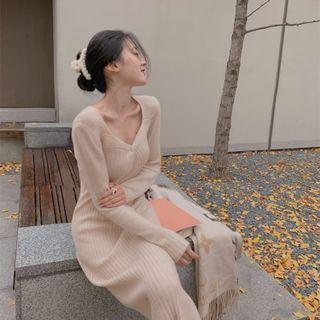 Twisted Ribbed Knit Dress Almond - One Size